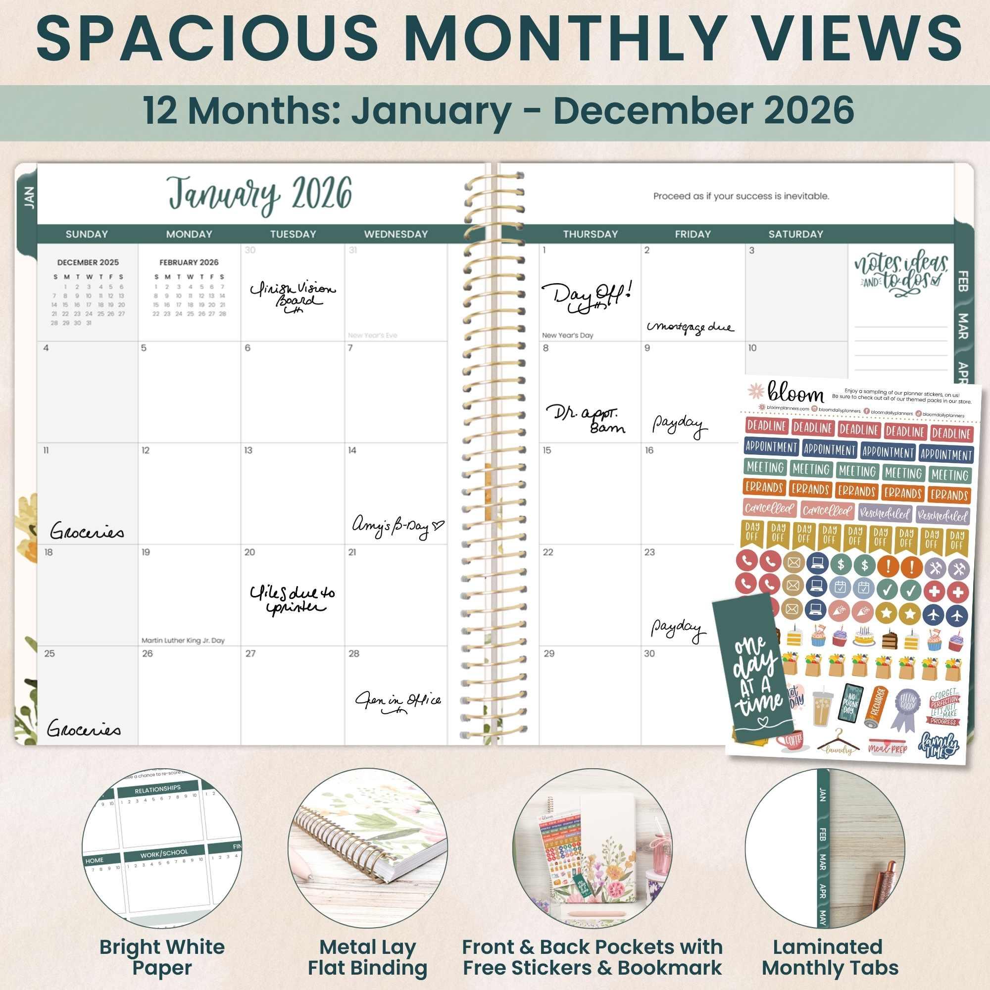 Bloom 2026 Soft-Cover Planner 8.5 x 11 – Monthly & Weekly