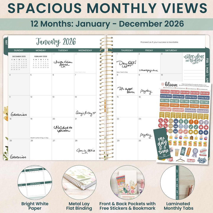 2026 Soft Cover Planner, 8.5" x 11", Beige Bouquet