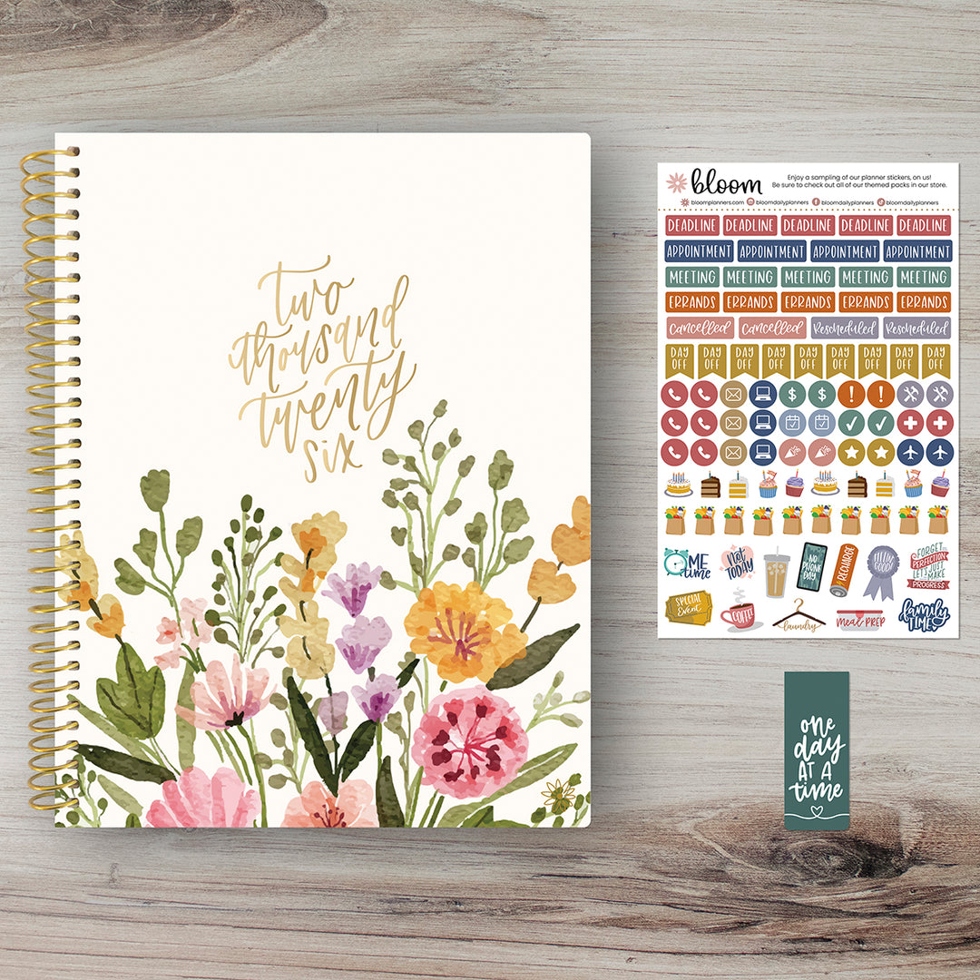 2026 Soft Cover Planner, 8.5" x 11", Beige Bouquet
