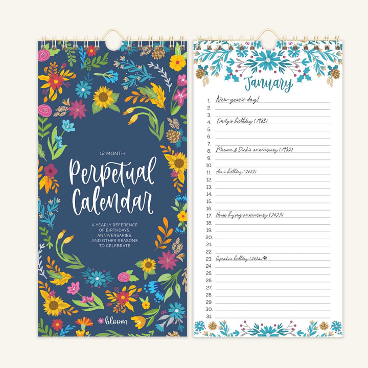 Perpetual Calendar, 5" x 10", Seasonal Florals