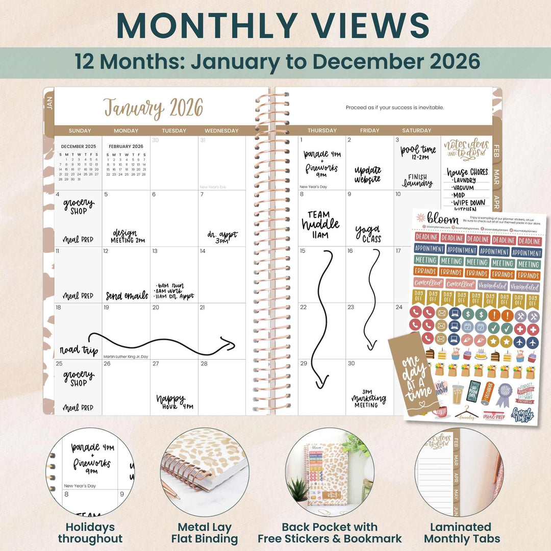 2026 Soft Cover Planner, 5.5" x 8.25", Tan Leopard