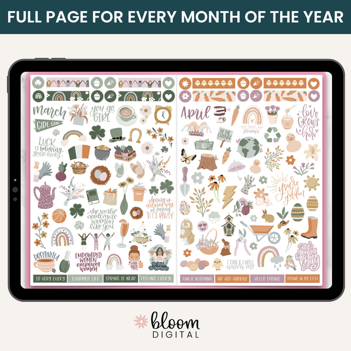 Digital Planner Stickers, Monthly Celebrations, Cool Tones