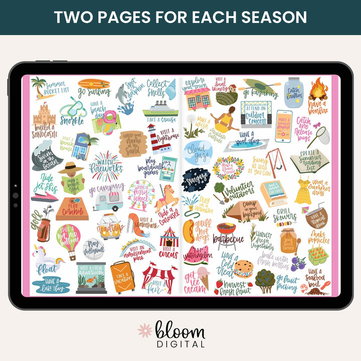 Digital Planner Stickers, Seasonal Bucket Lists