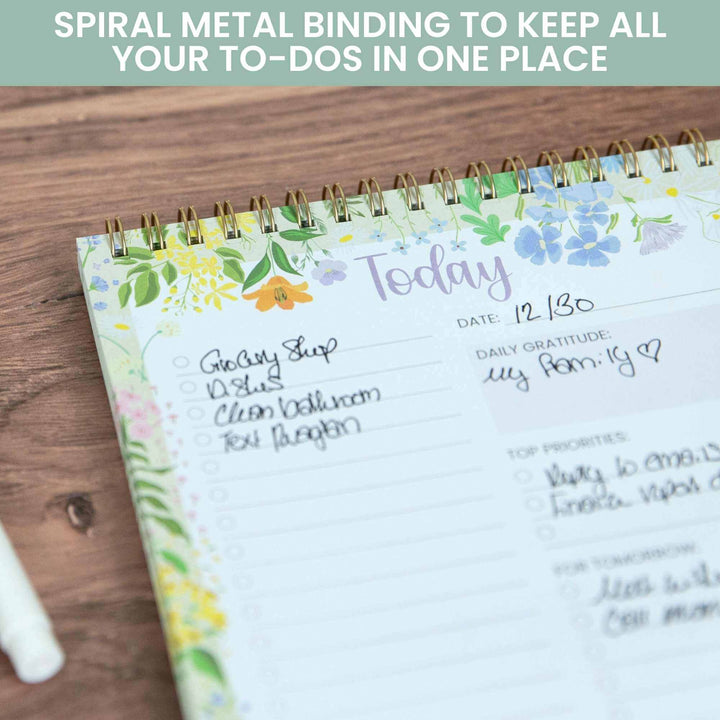 Spiral-Bound Daily To-Do List Pad, 6" x 9", Garden Party