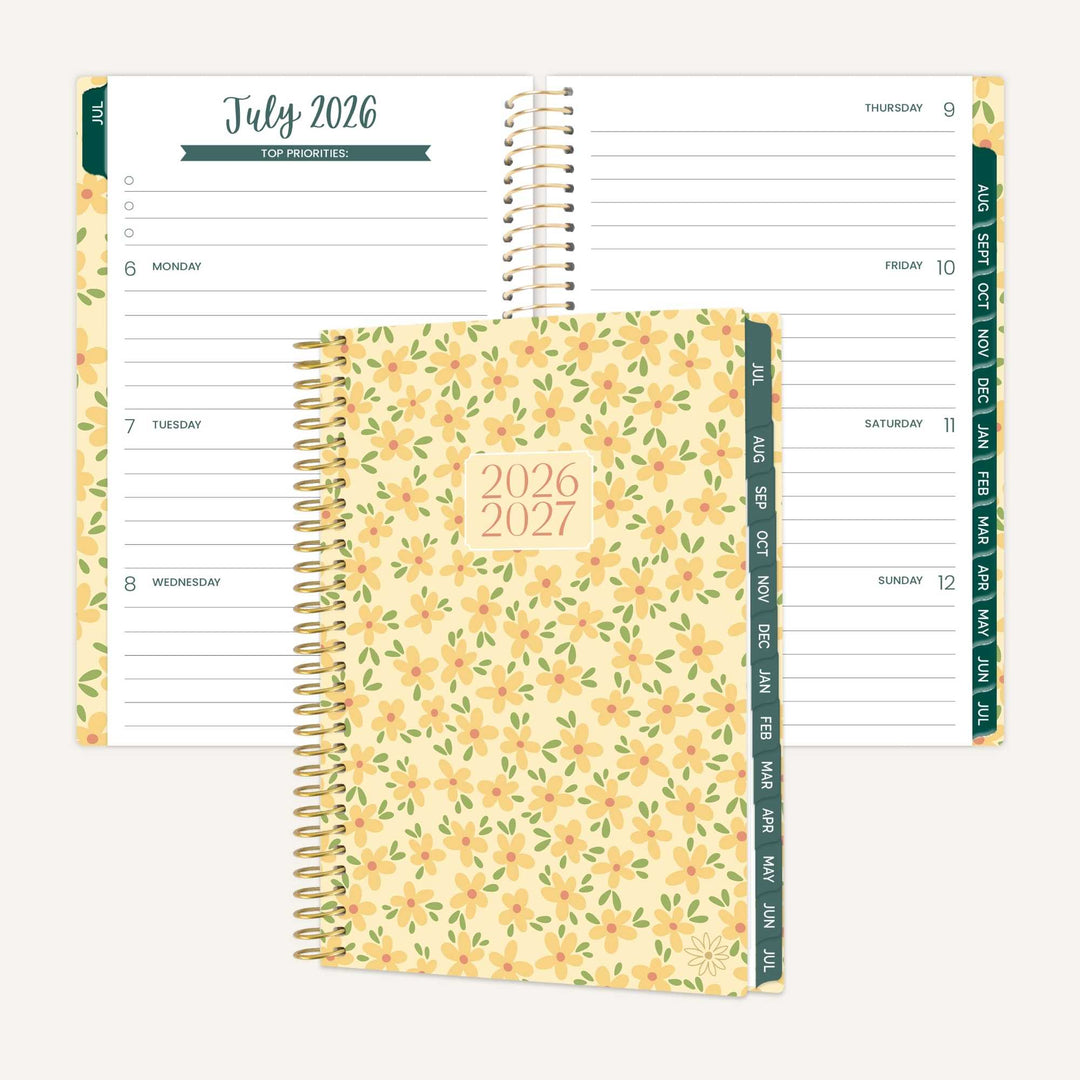 2026–27 Soft Cover Planner, 4" x 6" | Butter Yellow Daisies - bloom daily planners