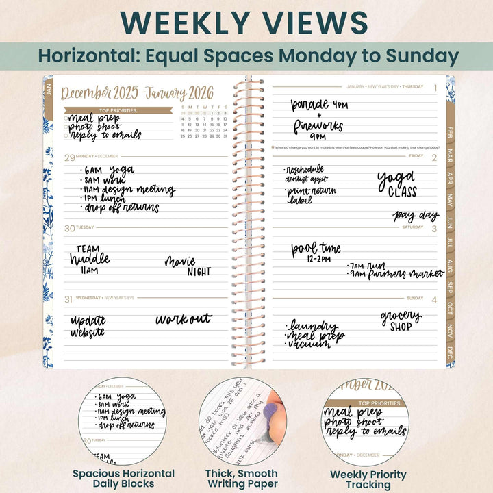 2026 Soft Cover Planner, 5.5" x 8.25", Blue & White Floral