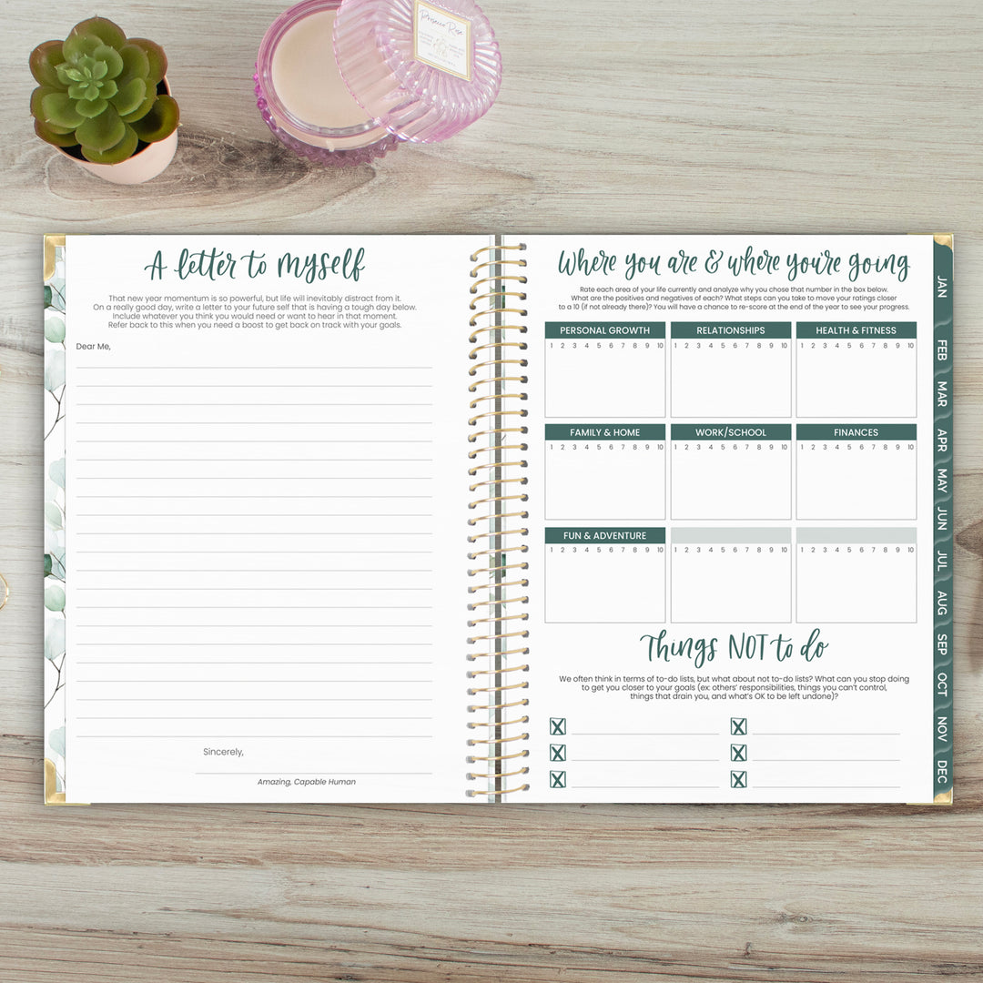 2025 Hard Cover Planner, 8.5" x 11", Boho Greenery