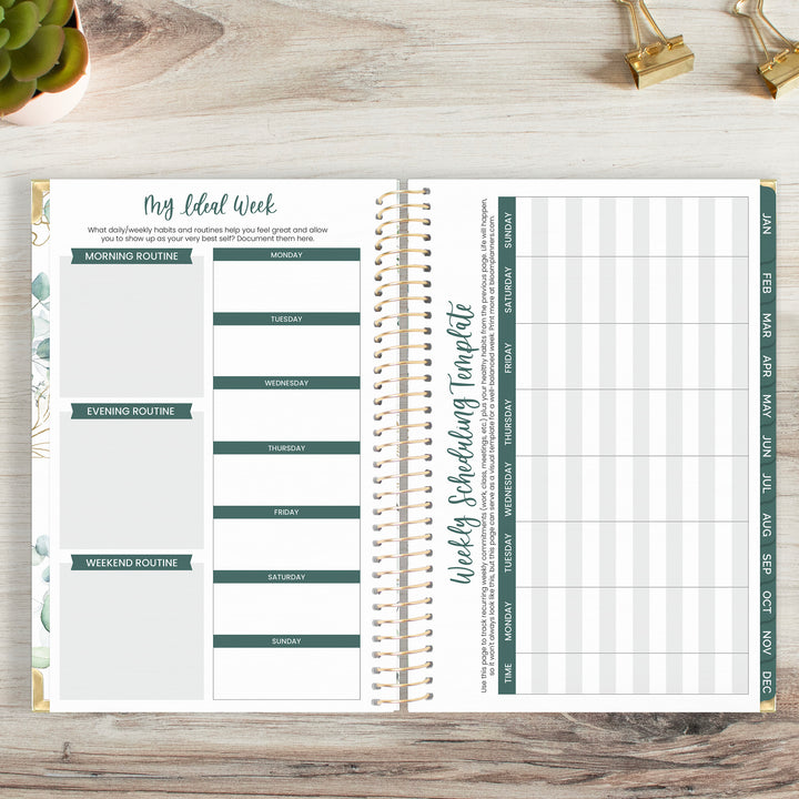 2025 Hard Cover Planner, 5.5" x 8.25", Eucalyptus, White