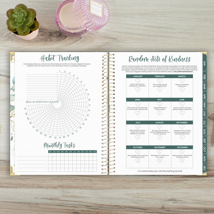 2025 Hard Cover Planner, 8.5" x 11", Eucalyptus, White