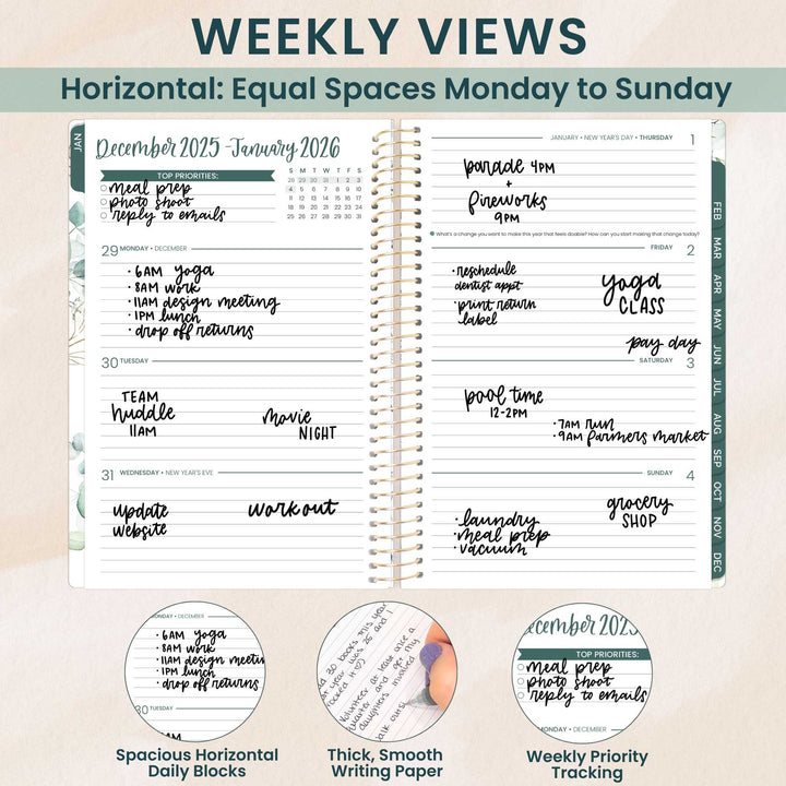 2026 Soft Cover Planner, 5.5" x 8.25", Eucalyptus, White