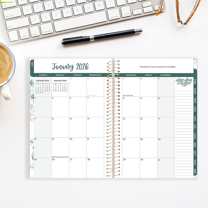 2026 Soft Cover Planner, 5.5" x 8.25", Eucalyptus, White