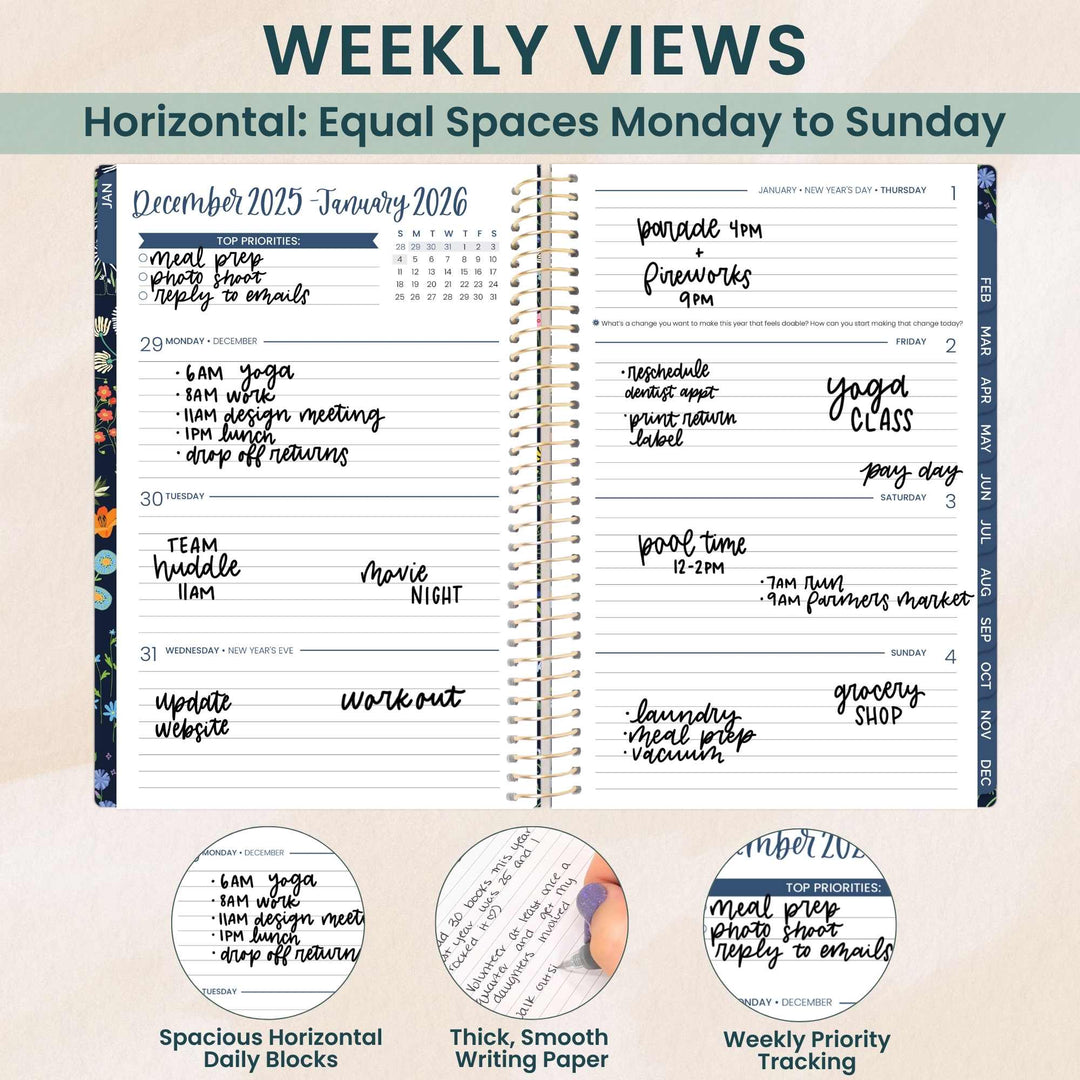 2026 Soft Cover Planner, 5.5" x 8.25", Garden Party, Navy