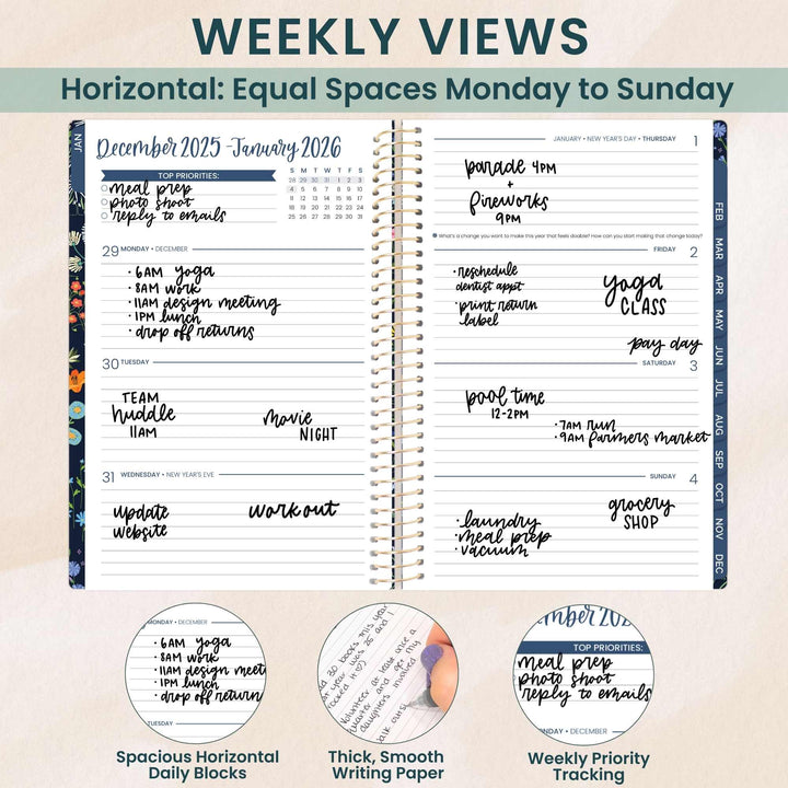 2026 Soft Cover Planner, 5.5" x 8.25", Garden Party, Navy