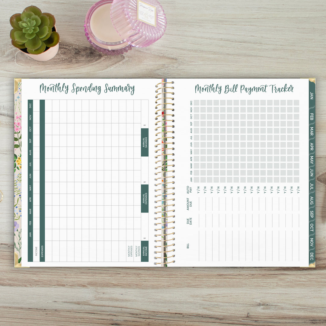 2025 Hard Cover Planner, 8.5" x 11", Garden Party, Beige