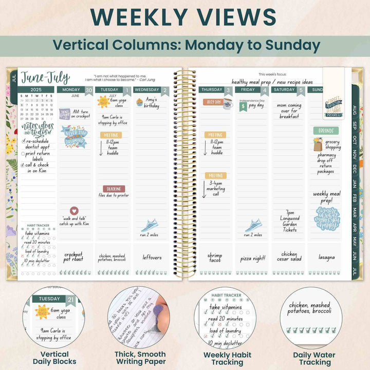 2025-26 Vision Planner, 7.5" x 9", Garden Party, Beige