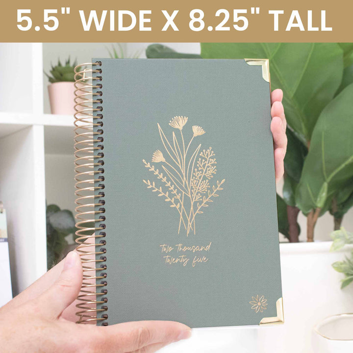 2025 Hard Cover Planner, 5.5" x 8.25", Green Linen