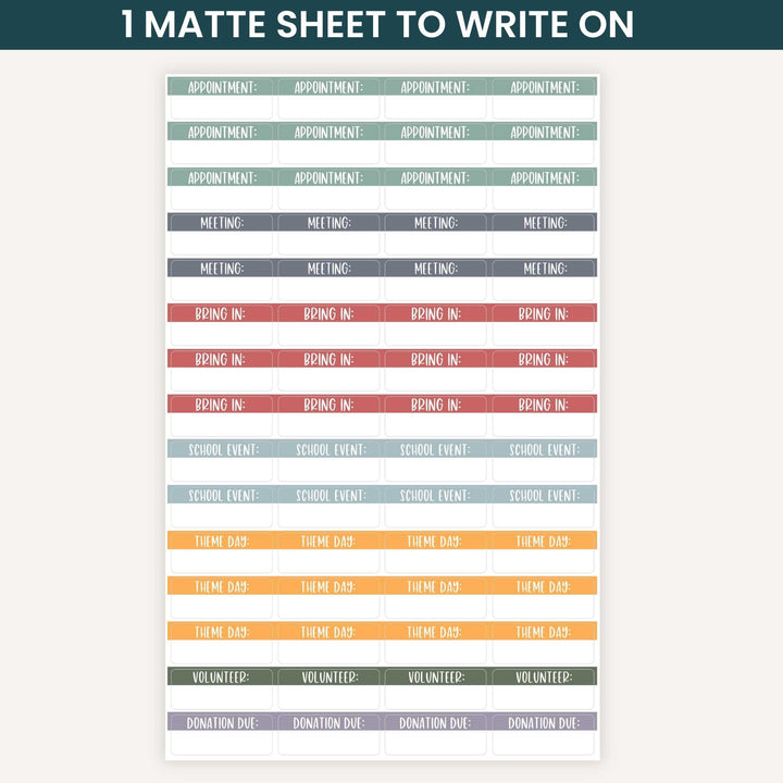 Sheet with various colored lines for writing appointments, meetings, and other events on a white background.