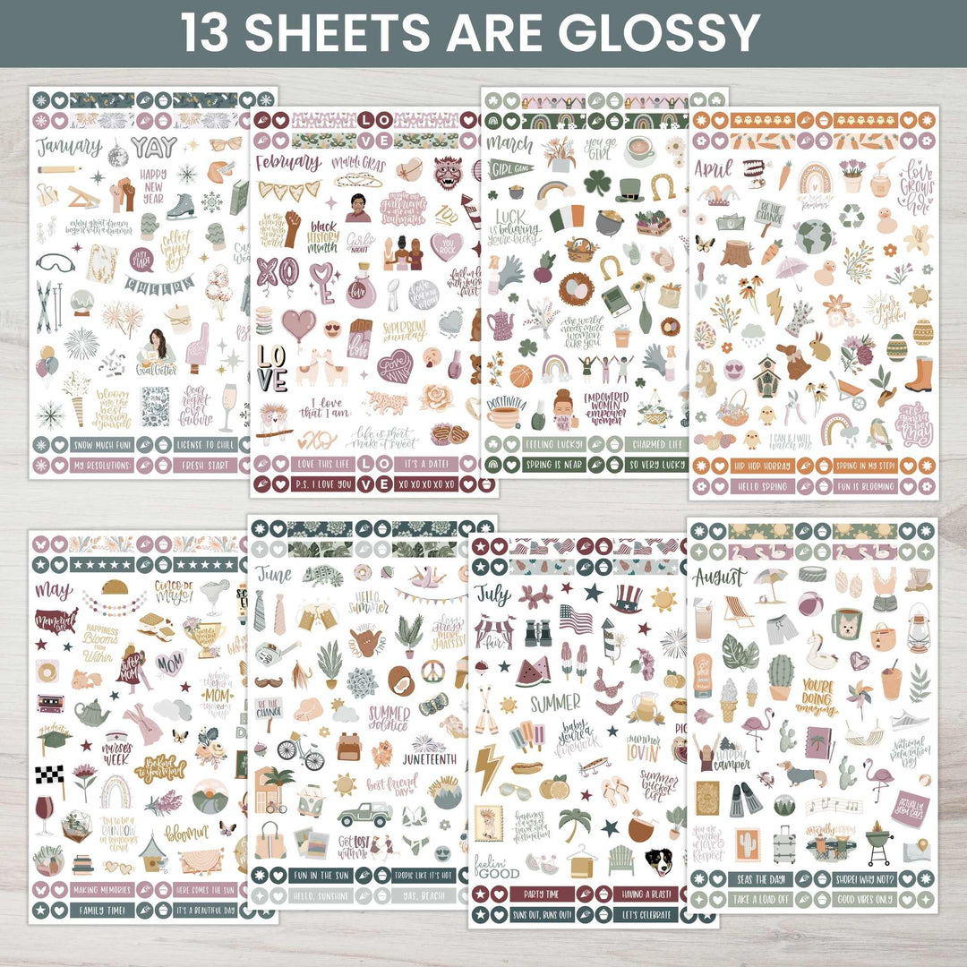 Planner Sticker Value Pack, Monthly Celebrations, Cool Tones