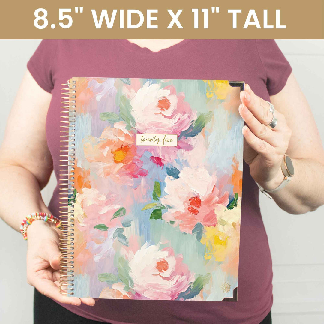 2025 Hard Cover Planner, 8.5" x 11", Painted Peonies