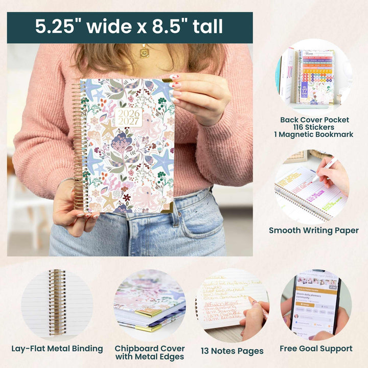 2026-27 Hard Cover Planner, 5.5" x 8.25" | Seaside Whimsy - bloom daily planners
