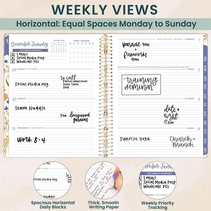2026 Hard Cover Planner, 8.5" x 11", Whimsical Wildflowers