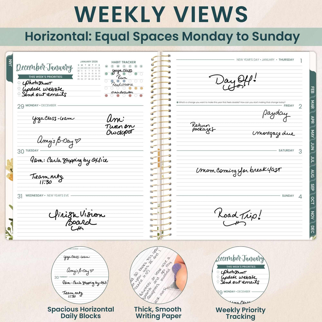 2026 Soft Cover Planner, 8.5" x 11", Beige Bouquet