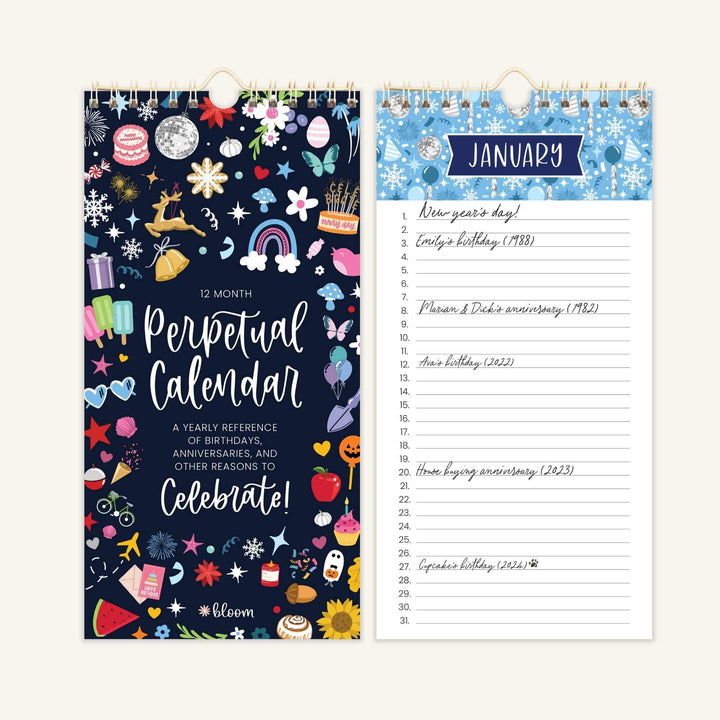 Perpetual Calendar, 5" x 10", Holiday Icons