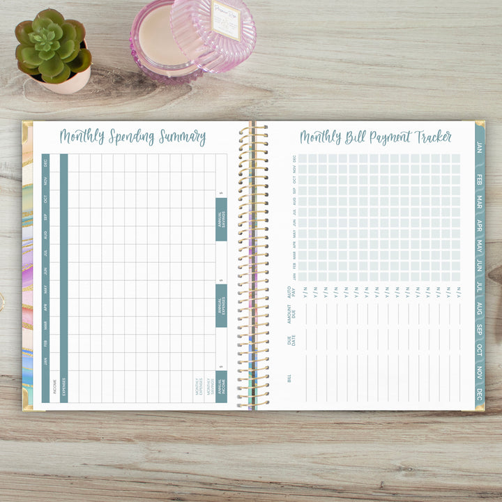 2025 Hard Cover Planner, 8.5" x 11", Watercolor Waves