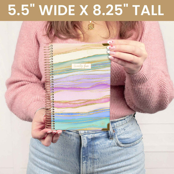 2025 Hard Cover Planner, 5.5" x 8.25", Watercolor Waves