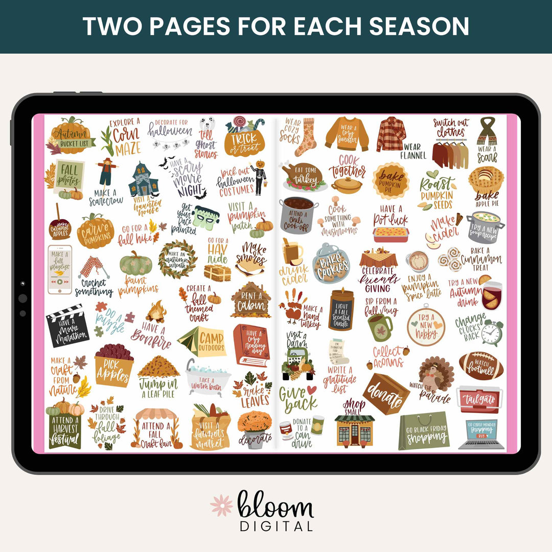 Digital Planner Stickers, Seasonal Bucket Lists