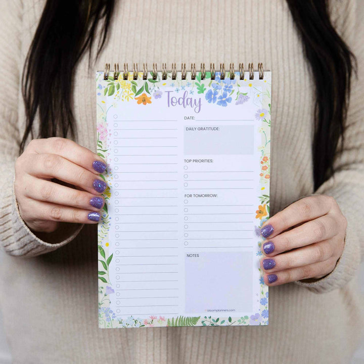 Spiral-Bound Daily To-Do List Pad, 6" x 9", Garden Party
