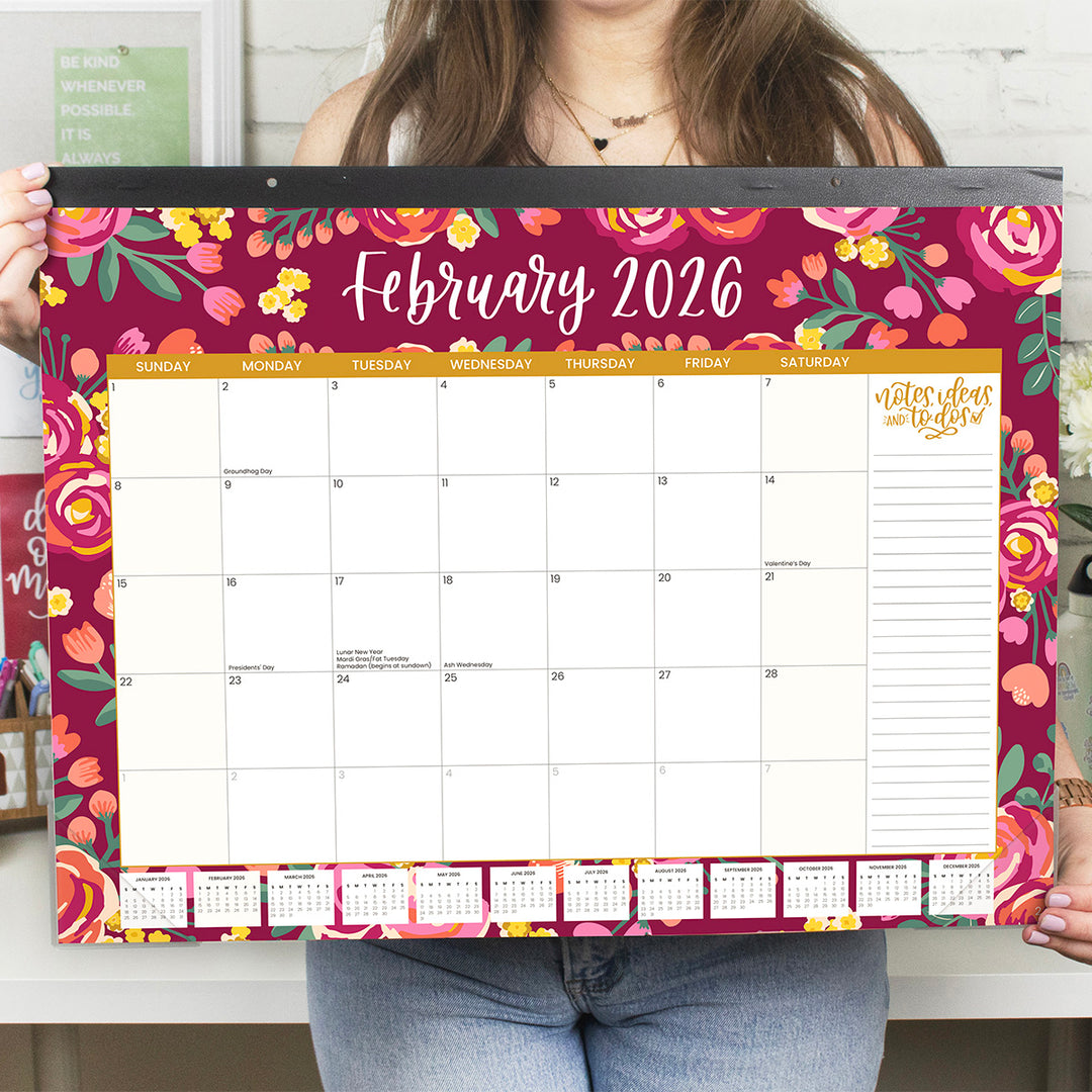 2026 Desk & Wall Calendar, 16" x 21", Vintage Floral