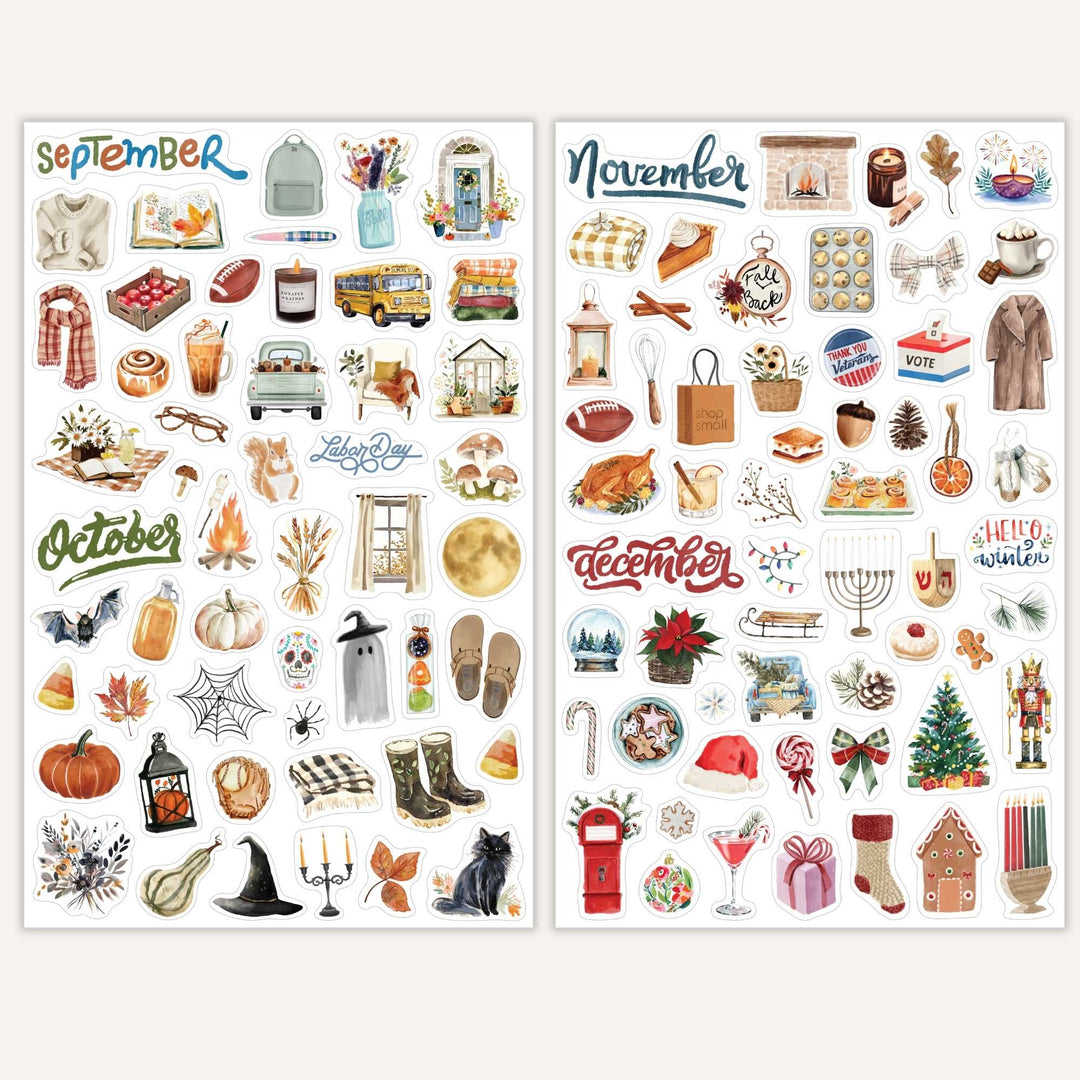 September/October and November/December sticker sheets side by side