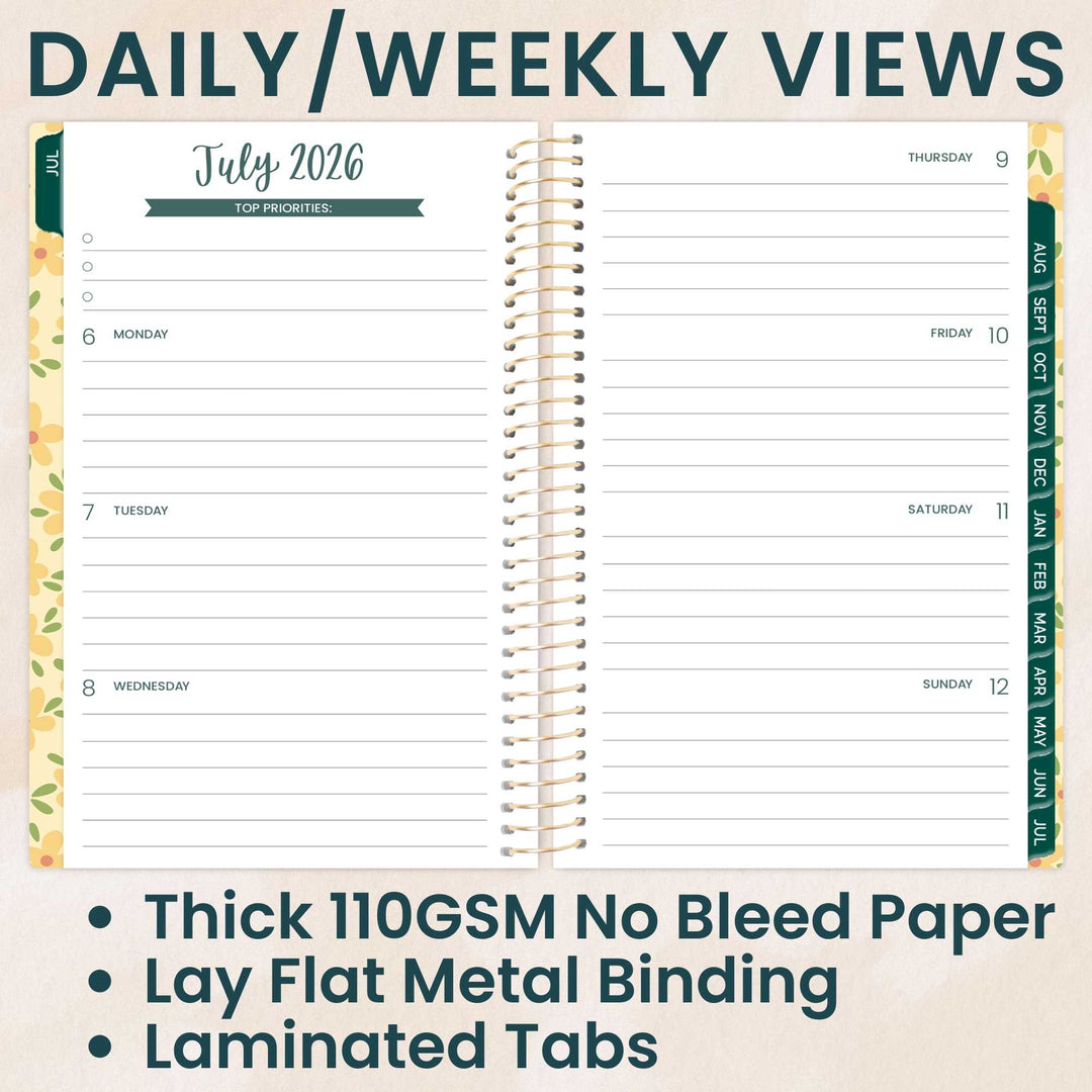 2026–27 Soft Cover Planner, 4" x 6" | Butter Yellow Daisies - bloom daily planners