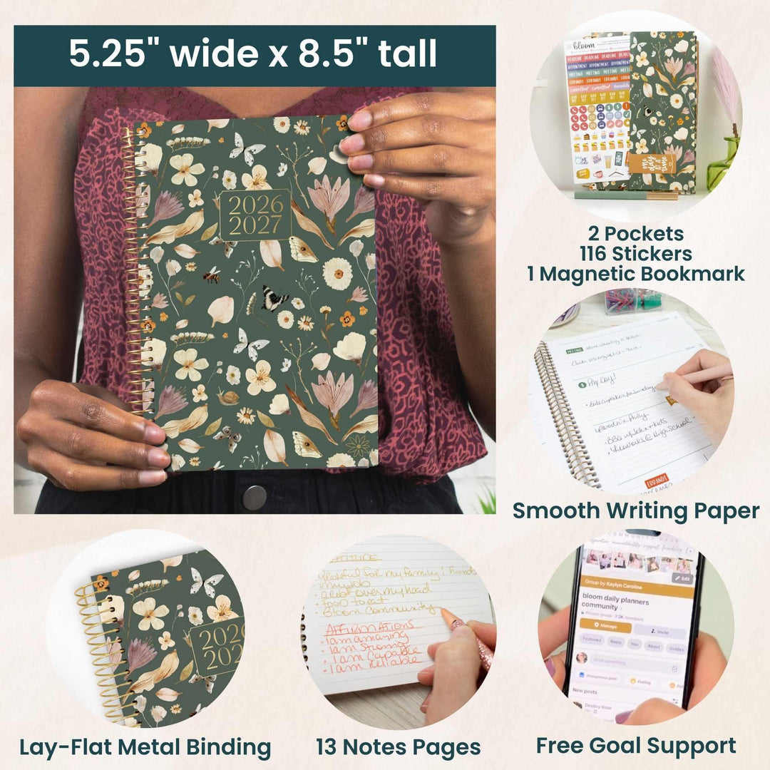 2026-27 Soft Cover Planner, 5.5" x 8.25" | Butterfly Garden - bloom daily planners