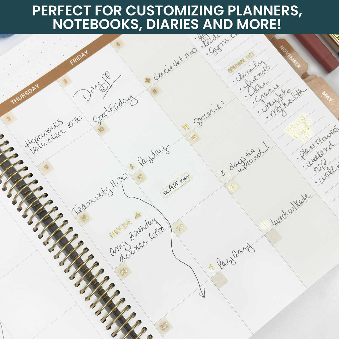 Planner Stickers | Calendar Essentials | Gold Foil on Clear - bloom daily planners