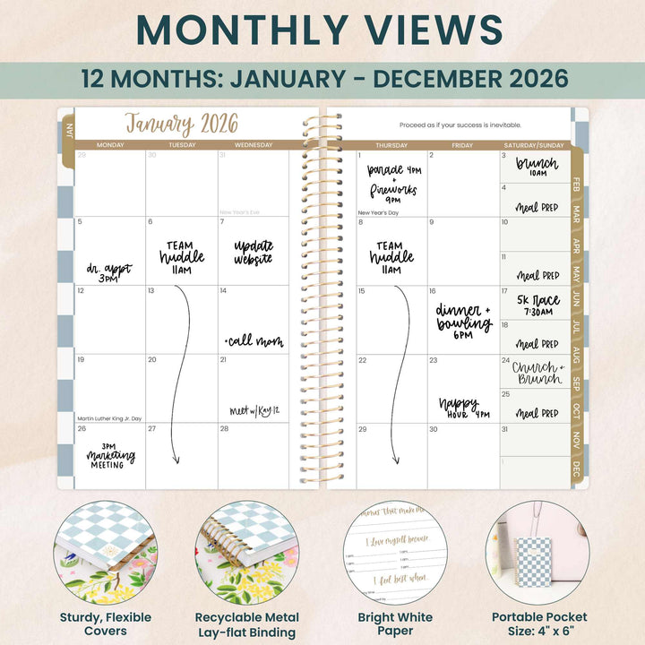 2026 Soft Cover Planner, 4" x 6", Checkered