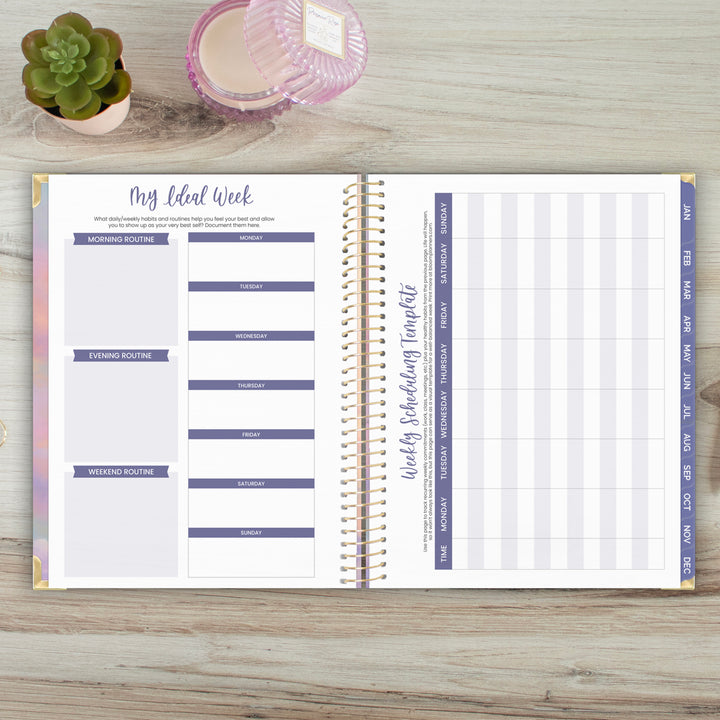 2025 Hard Cover Planner, 8.5" x 11", Cotton Candy Clouds