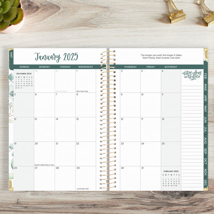 2025 Hard Cover Planner, 5.5" x 8.25", Eucalyptus, White