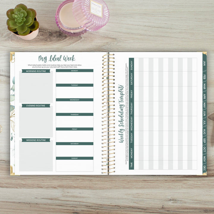 2025 Hard Cover Planner, 8.5" x 11", Eucalyptus, White