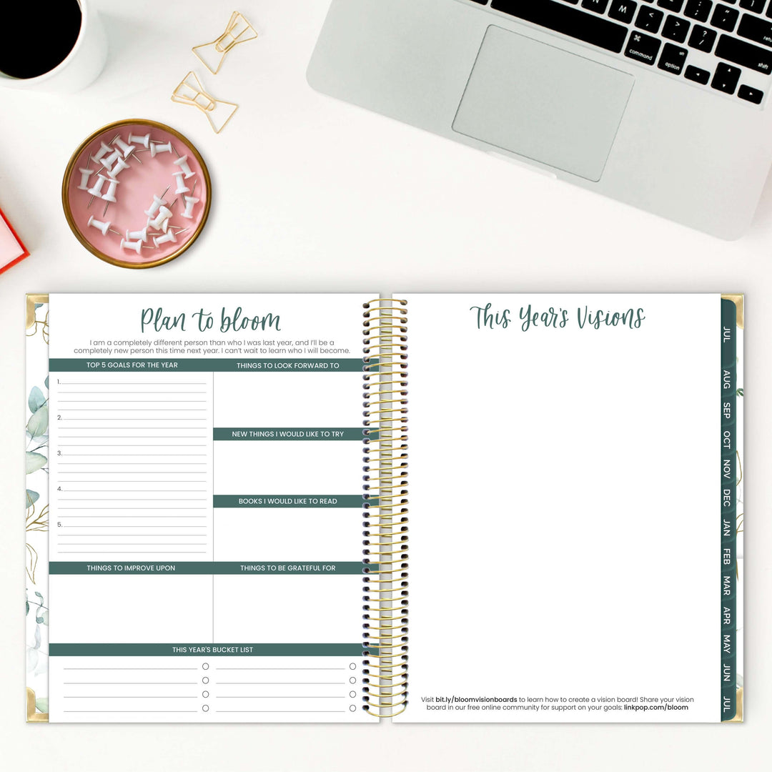 2025-26 Vision Planner, 7.5" x 9", Eucalyptus, White