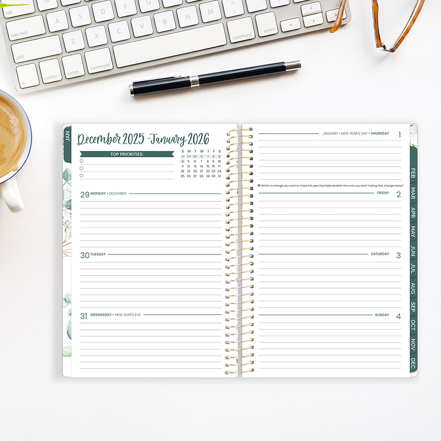 2026 Soft Cover Planner, 5.5" x 8.25", Eucalyptus, White