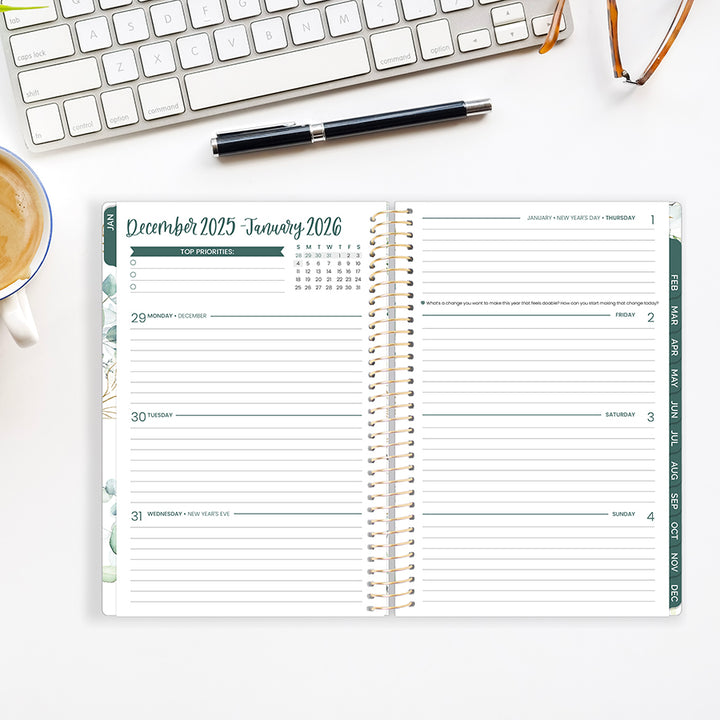 2026 Soft Cover Planner, 5.5" x 8.25", Eucalyptus, White