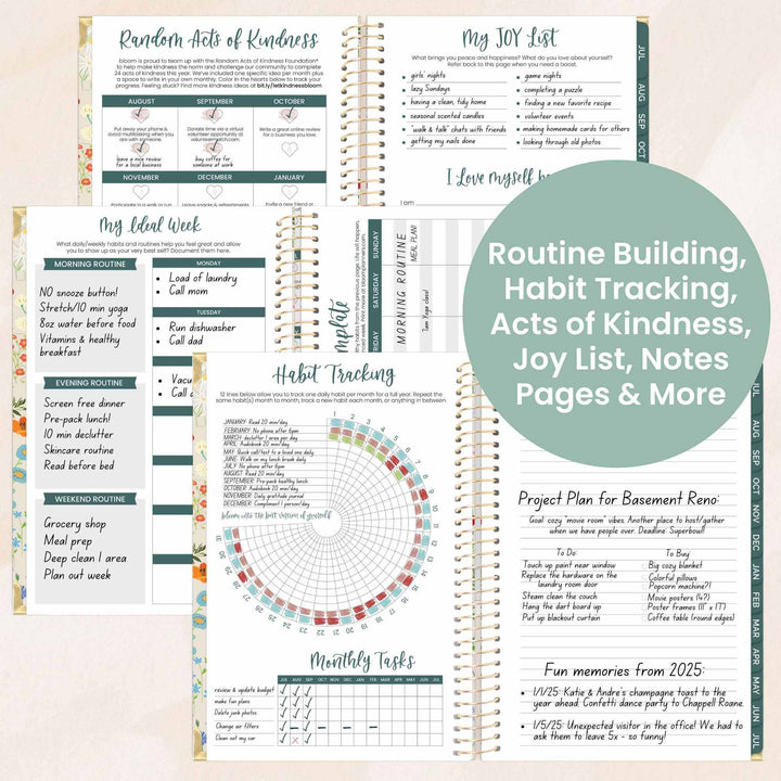 2025-26 Hard Cover Planner, 5.5" x 8.25", Garden Party, Beige