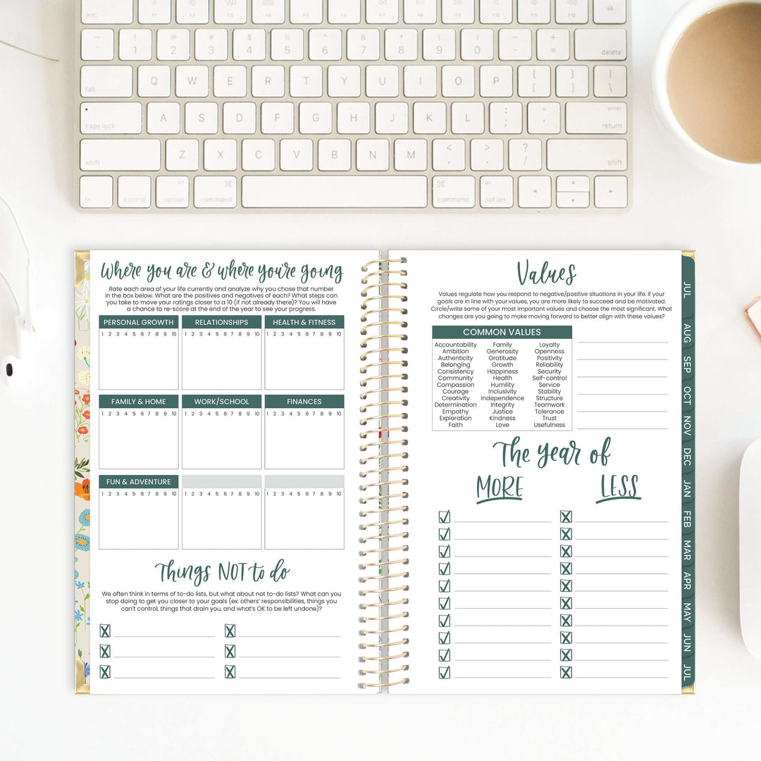 2025-26 Hard Cover Planner, 5.5" x 8.25", Garden Party, Beige