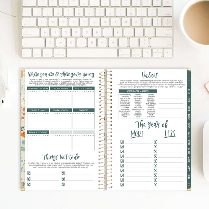 2025-26 Hard Cover Planner, 5.5" x 8.25", Garden Party, Beige
