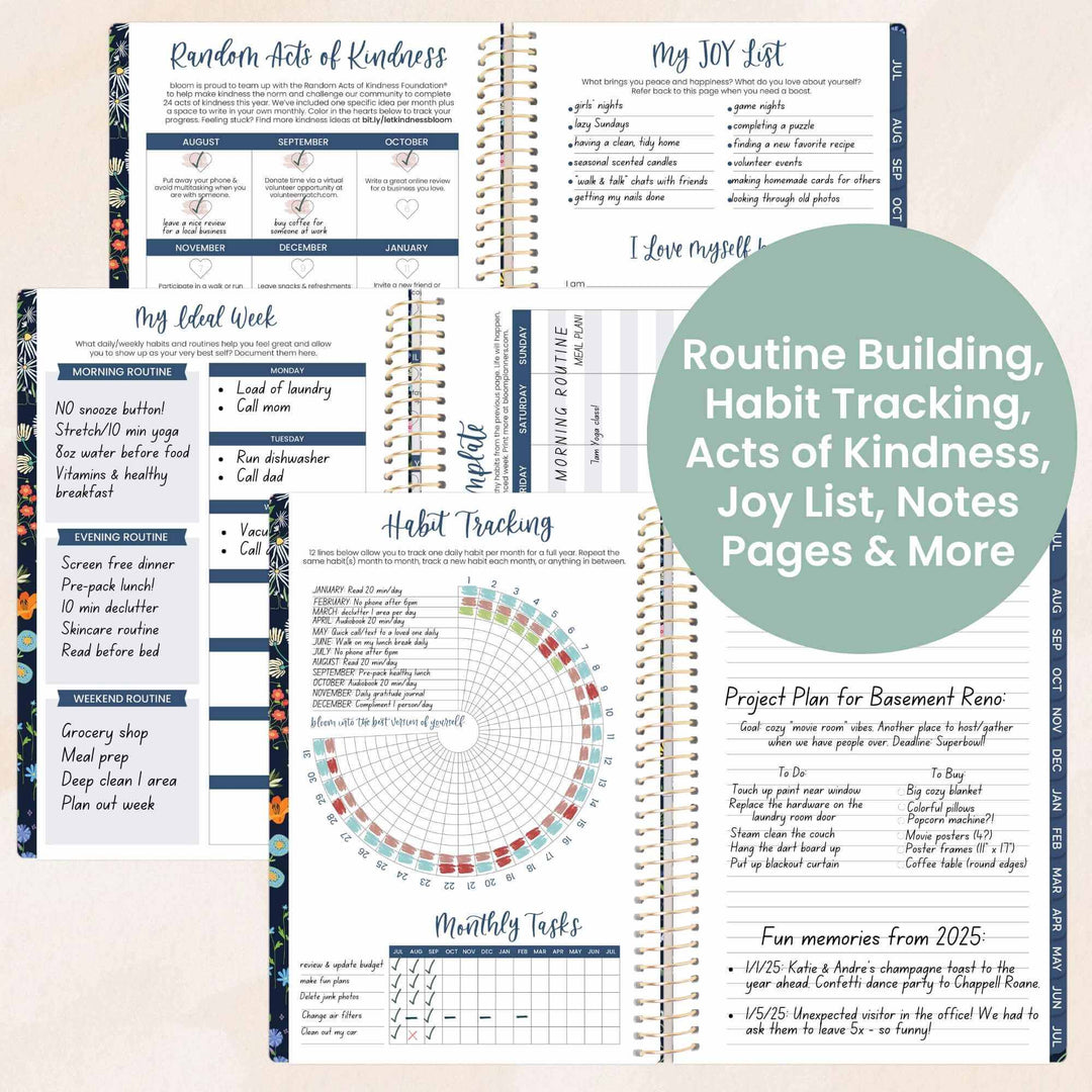 2025-26 Soft Cover Planner, 5.5" x 8.25", Garden Party, Navy