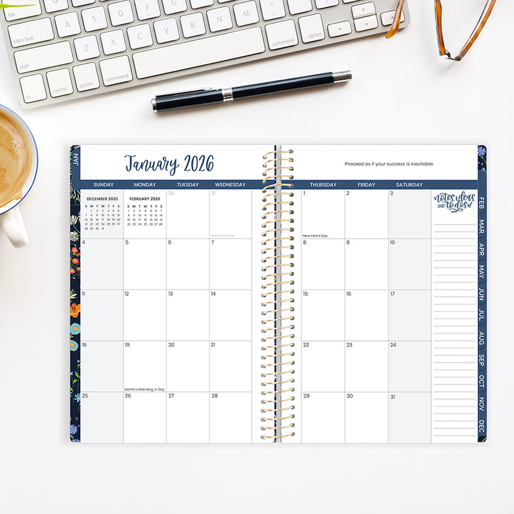 2026 Soft Cover Planner, 5.5" x 8.25", Garden Party, Navy