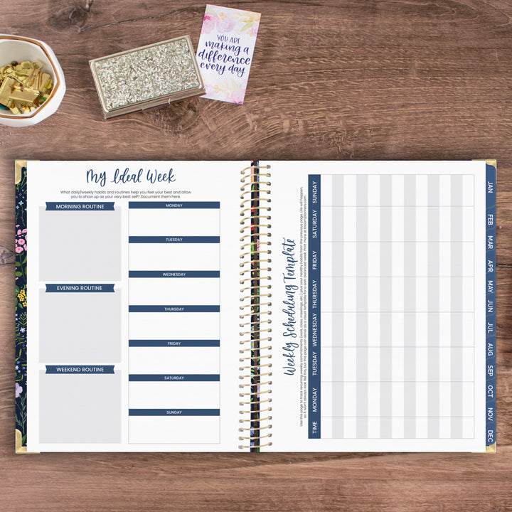 2025 Hard Cover Planner, 8.5" x 11", Garden Party, Navy