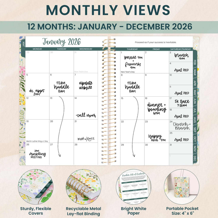 2026 Soft Cover Planner, 4" x 6", Garden Party, Beige